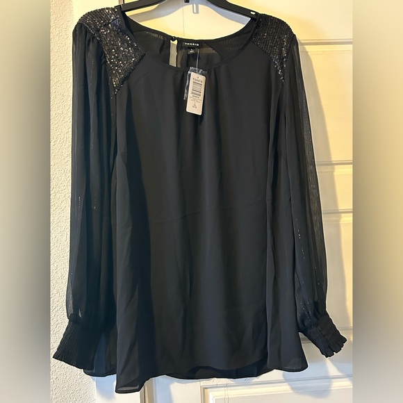 NWT Torrid Georgette Sequin Long Sleeve Blouse Size 1 - Picture 5 of 7